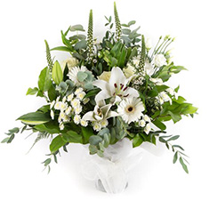 Florist choice white handtied with lily