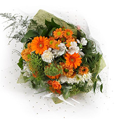 Florist choice Autumn orange &amp; white Tied Bunch NOT IN WATER