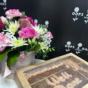 Florist choice Hatbox with Brownie Slab
